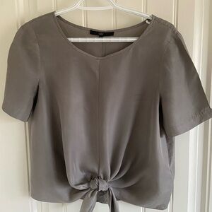 Tibi Charcoal Grey Silk Tie-Front Blouse